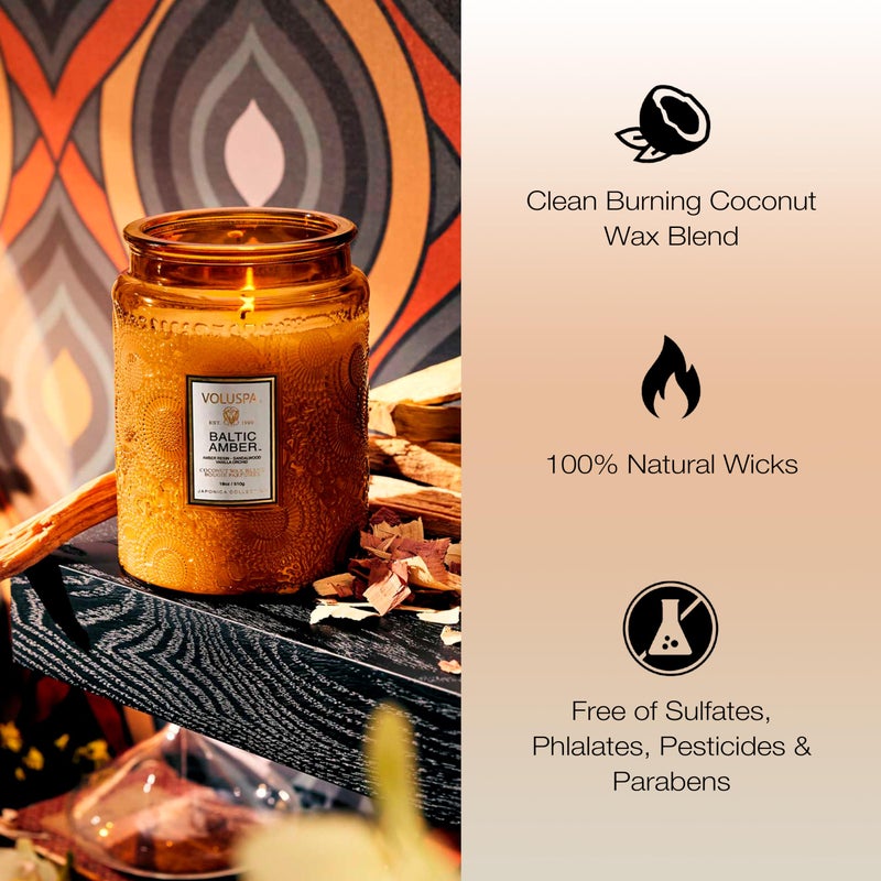 Voluspa Baltic Amber Candle, 18 oz, Coconut Wax Blend, Scented Candles for Home, 100 Hour Burn Time, Candle Jar - Image 4
